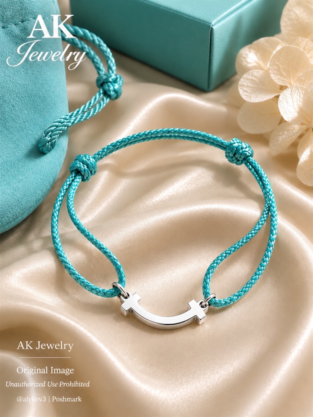 💎LUXURY Silver Blue Cord Bracelet Color String Adjustable Slide Smile